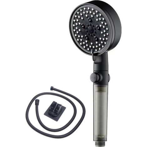 Filtre Pour Douche - Tête De Douche À Pression Élevée Avec Hose De 1,5 M Et Support Mural Noir - Pour Réduction Du Chlore Résiduel - 1 Pièce (1/5)