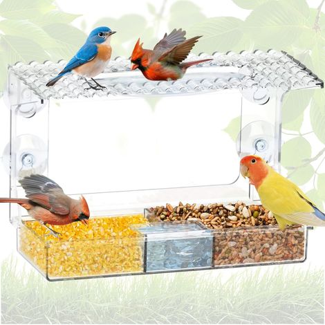 Mangeoire à Oiseaux Fenêtre Transparente 24,6 9,8 13,7cm Voliere Oiseaux Interieur Amovible Mangeoire pour Fenêtre Transparente Grande Taille avec Ventouses pour Cadeau Unique Style Maison (1/5)