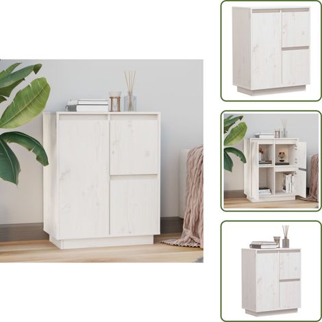 The Living Store Sideboard Weiß 60x34x75 cm Massivholz Kiefer - Holz Sideboard - Weißes Sideboard - Massiver Kiefernschrank - Regal - TV Stand (1/5)