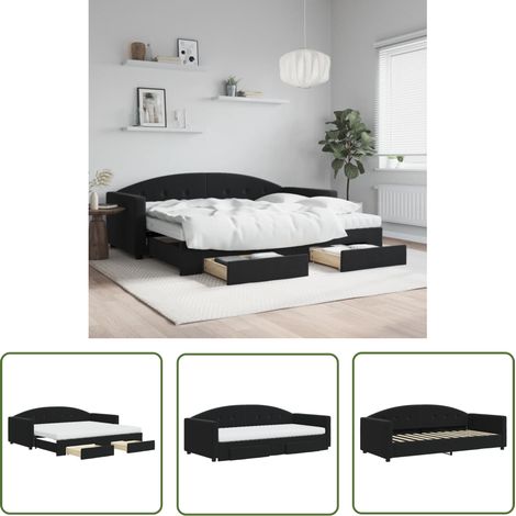 The Living Store Tagesbett Ausziehbar mit Schubladen Schwarz 90x200 cm Samt - Schlafsofa - Sofa Bett - Gästebett - Tagesbett - Ausziehbares Bett (1/5)