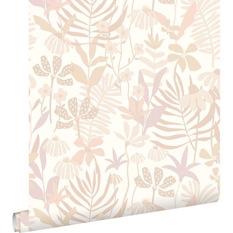 papier peint feuilles et fleurs tropicales beige - ESTAhome (1/5)
