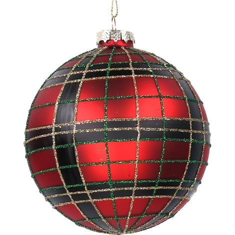 PALLINA IN VETRO TARTAN ROSSO 10CM