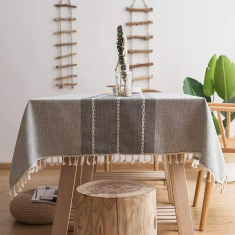 Table Cotton Linen Gray Tassel Embroidery Table Waterproof Tablecloth 140180cm (1/4)