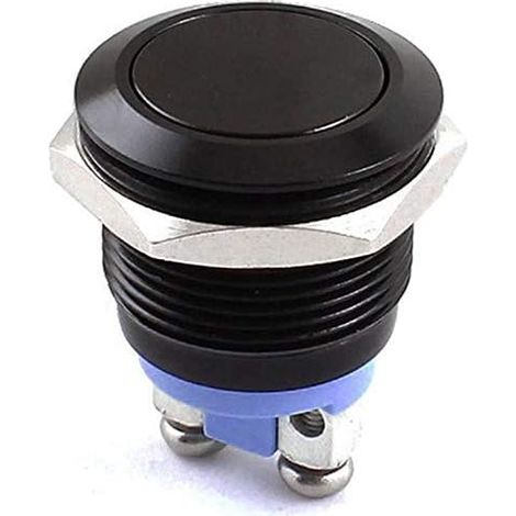 Bestgle 16mm Interrupteur à Bouton-poussoir Momentané en Métal 3A / 220V AC SPST 1NO Interrupteur de Voiture Industrielle -Coque Noire (1/5)
