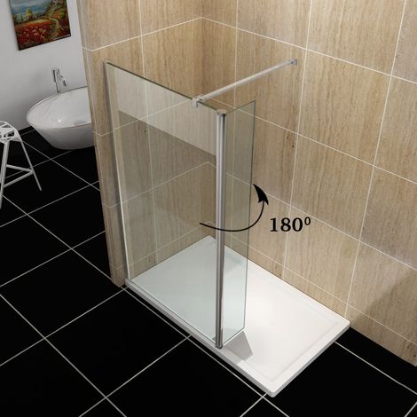ELEGANT 1000mm Frameless Wet Room Shower Screen Panel 8mm Easy Clean Glass Walk in Shower Enclosure with 300mm Return Panel + Support Bar (1/5)