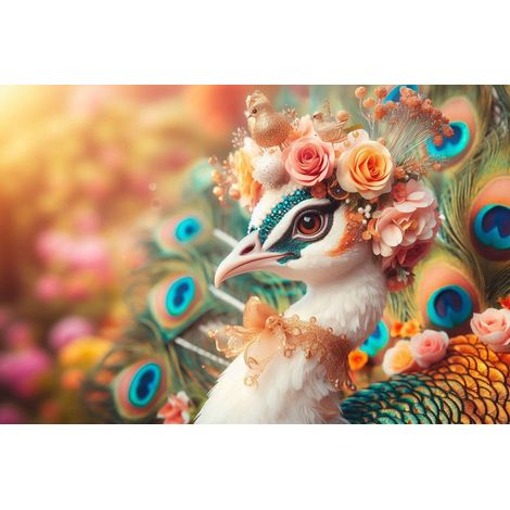 Tableau sur toile paon floral 30x45 cm - Impression sur Toile Murale Décorative - Image imprimée en HD sur Toile - Toile sur Châssis en Bois FSC - Fabriqué en France