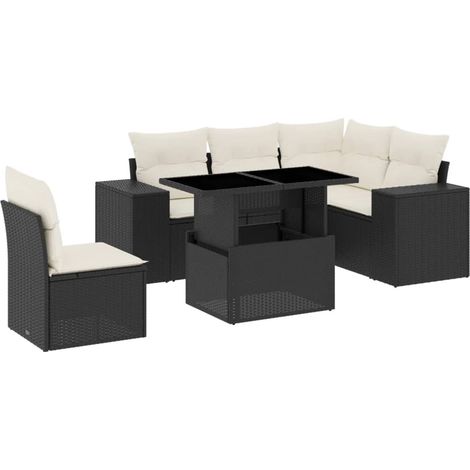 vidaXL Set Divano da Giardino 6 pz con Cuscini Nero in Polyrattan (1/5)