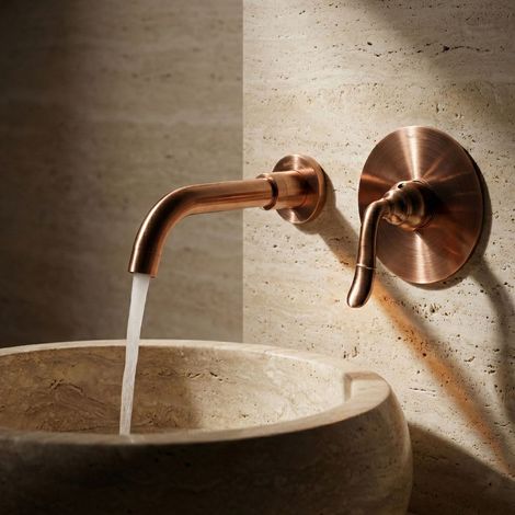 PaulGurkes Robinet de lavabo en cuivre Bronze rouge 2 trous encastré rétro