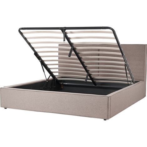 Cama con somier gris pardo negro 180 x 200 cm poliéster listones almacenaje Moissac (1/5)