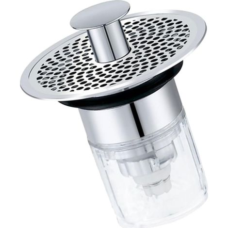Bouchon vidange lavabo argenté bouton-poussoir pour bonde (1/5)