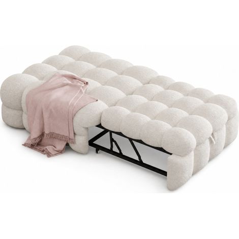 Pouf convertible 2-en-1 en tissu bouclette beige, banquette et lit d'appoint compact pour salon, chambre ou balcon - CHICFURN (1/5)