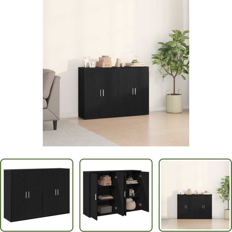 vidaXL Schwarz - Sideboard 2 pcs Schwarz Eichen-Optik 60 x 31 x 84 cm (1/5)