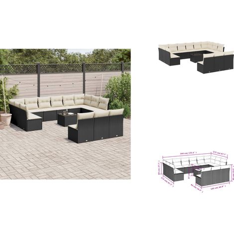 14-tlg. Garten-Sofagarnitur mit Kissen Schwarz Poly Rattan - Gartenmöbel Set - PE-Rattan Möbel - Outdoor Sofa - Esstisch - Lounge Set (1/3)