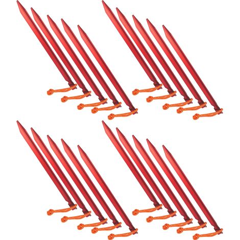 Packung mit 20 robusten V-förmigen Zeltheringen mit Seil, zum Campen, 23 cm, rot. (1/5)