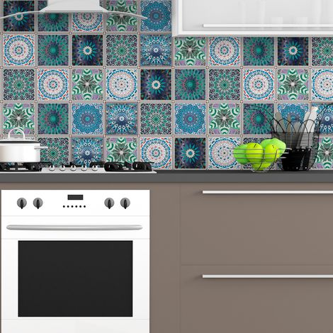 Sticker Mural Carrelage adhésif Cuisine Salle de Bain - 30 STICKERS CARRELAGES ETHNIQUE ATZIN - 30stickers15x15cm (1/5)
