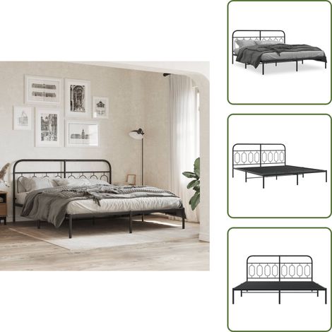 Cadre de lit métal sans matelas avec tête de lit noir 193x203cm - Cadre De Lit - Lit Double - Lit Metal - Lit Avec Têtedé Lit - Meuble Chambre (1/5)