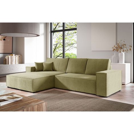 Ecksofa Schlafsofa LEVIO Stoff ARAGON Olivgrün Ottomane Links (1/5)