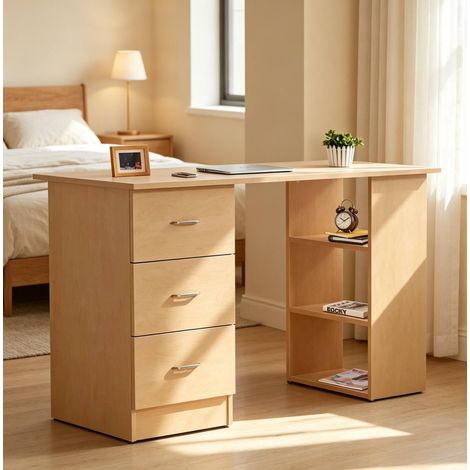 Bureau informatique 120x49x72 cm en MDF bois clair avec rangement, pour bureau – MEUBLIV (1/5)