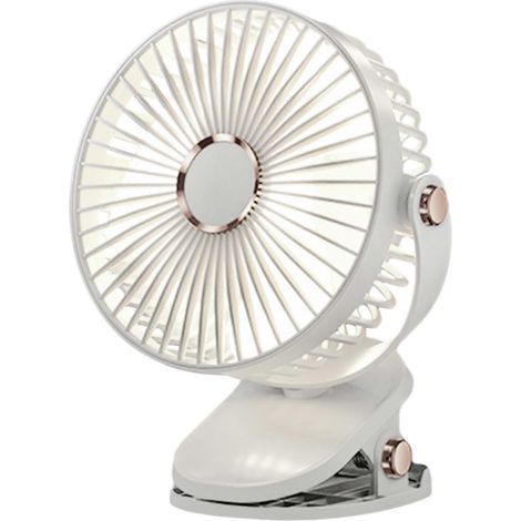 HONORNIC - Mini ventilateur à pince avec 5 vitesses, rotation à 720°, USB, portable, silencieux, pour la chambre, le camping, le bureau ou l'intérieur/extérieur. Blanc.