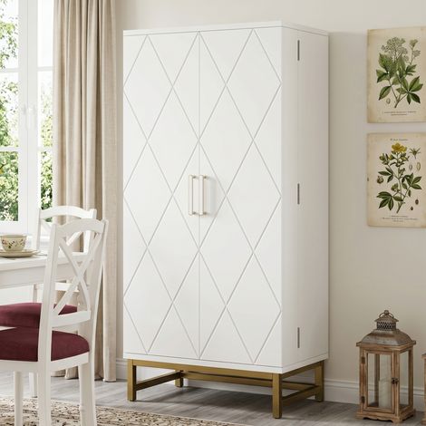 Modernluxe - Buffet/Meuble de cuisine 60x40x130 cm - 2 portes - salle à manger ou salon - Étagères réglables - Blanc et doré (1/5)