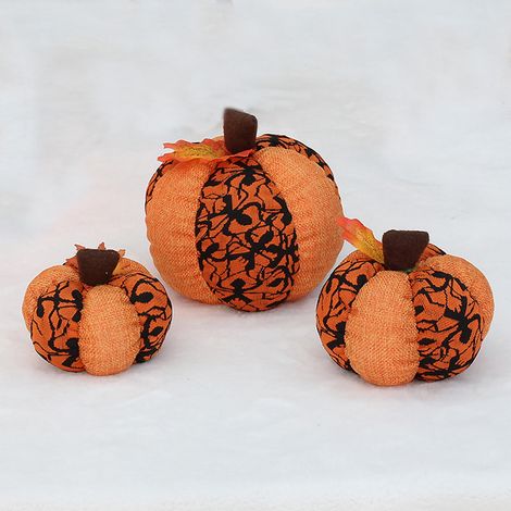 Ornement Décoratif Citrouille - En Tissu Rembourré - Pour Décoration Intérieure Extérieure Halloween - Lot de 3 Tailles 10 cm 12 cm 15 cm (1/5)