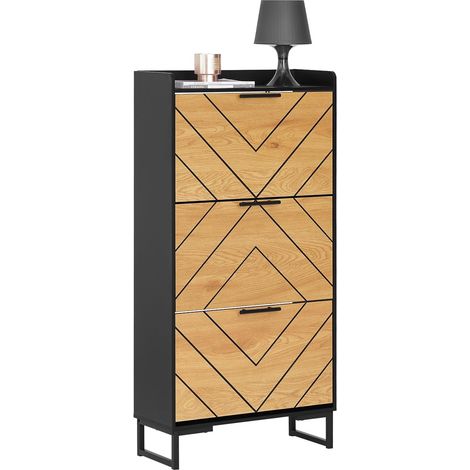 Sobuy – Meuble à chaussures 3 abattants FSR164SCH – Dimensions L62 x P24 x H125 cm – MDF noir avec pieds en métal – Rangement sur 2 niveaux (1/5)