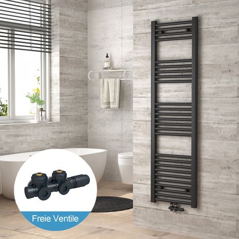 Heilmetz Radiadores toalleros de agua conexión intermedia Incluye conexiones de radiador 140x40cm Antracita Radiador + Antracita Válvula