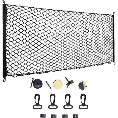 Filet à bagages de voiture,filet de coffre en nylon élastique 115x60cm filet de protection filet de séparation multifonction pour chiens de stockage de coffre pour animaux de compagnie (1/5)