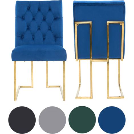 Set of 2 Blue Siena Luxury Tufted Velvet Dining Chairs with Gold Frame & Legs - Modern Upholstered Accent Chair (1/5)