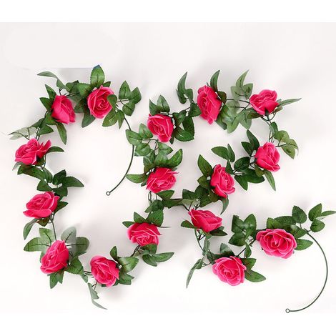 Guirnalda artificial de rosas de 2,40 m (7,87 pies) con hiedra colgante y rosa roja, ideal para bodas y fiestas. (1/5)