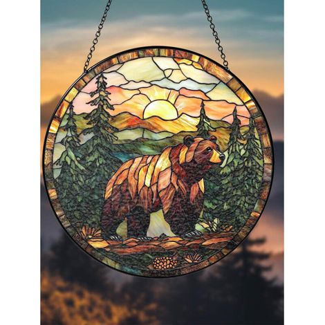Attrape-soleil 12,5cm en vitrail ours, cadeau pour amoureux des animaux sauvages (1/5)