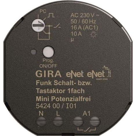 Gira Attuatore di commutazione/pulsante radio 1f Mini pot.libero Gira eNet [542400], 5424 00