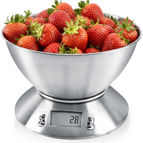 Elektronische Küchenwaage aus Stahl mit Schüssel und LCD-Anzeige, 5 kg, 2,2 l