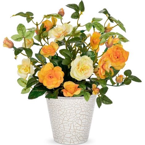 Fiori Artificiali Rose in Vaso Decorative Realistiche Gialle 24cm (1/5)