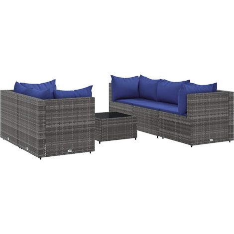 vidaXL Set Divani da Giardino 6 pz con Cuscini in Polyrattan Grigio (1/5)