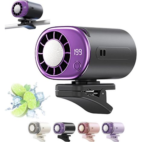 Ventilateur sur pince portable type mini climatiseur USB rechargeable, écran LED, vitesse réglable, fonction refroidissement, rotation 360°, pour voiture et bureau, gris (1/5)