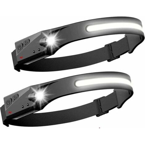Juego con 2 luces frontales LED, luces de cabeza con sensor, luz frontal fuerte con LEDs COB y XPE, 5 modos de operación, recargable por USB, luz de circulación, resistente al agua. (1/5)