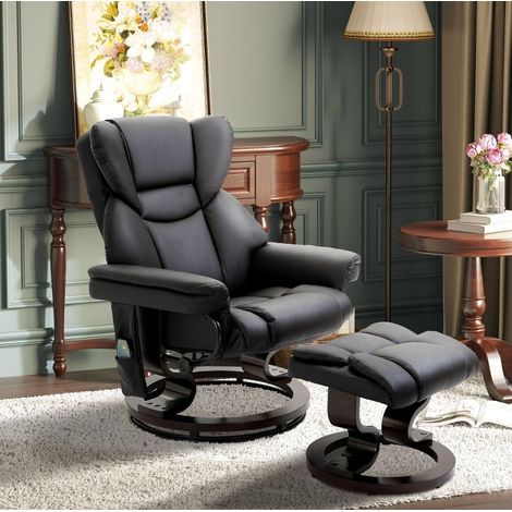 Sillón relax con masaje y giro 360°, polipiel negra, con reposapiés 79x82x101 cm (1/5)