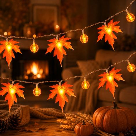 Guirlande d'automne,3M 20LED Feuille d'érable Guirlande lumineuse à piles (1/5)