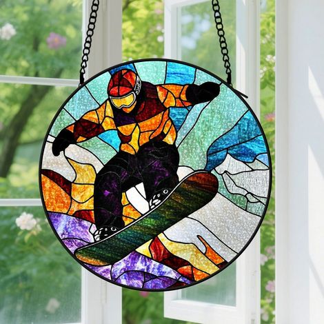Suspension en vitrail - Attrape-soleil minimaliste coloré, décoration intérieure élégante, cadeau Noël, Anniversaire pour femme, maman 30 cm (1/5)