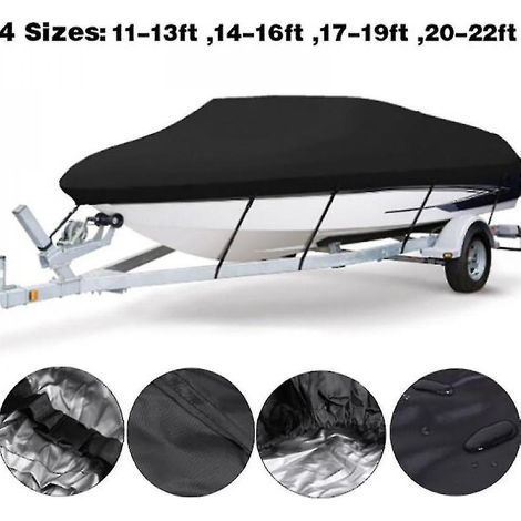 Housse de bateau imperméable et résistante en toile polyester de qualité marine, transportable sur remorque, compatible avec les coques en V, les coques à trois roues et les runabouts de 14 à 16 pieds (1/5)