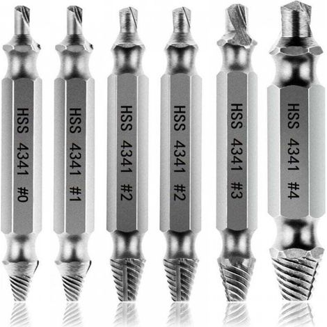 Extracteurs de vis endommagés [6 pièces], extracteur de vis, extracteur de boulon cassé en acier HSS 4341, dureté supérieure à 63 HRC (1/5)