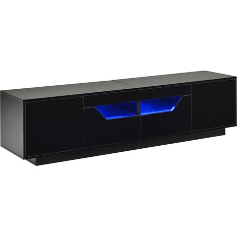 Mobile TV 180x40x45 cm con LED, 2 cassetti e 2 armadi, nero lucido, per 75 pollici (1/5)