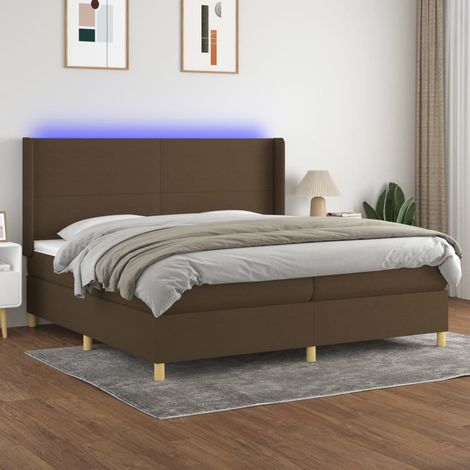 Lit Adulte - Sommier tapissier matelas et LED - Ensemble de lit tapissier - Chambre Intérieur - Marron foncé 200x200 cm Tissu DETHB29889 (1/5)