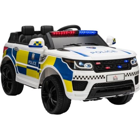 12V Electric Police Car for Kids with Remote Control, 2 Motors, Siren, Flashing Lights, USB Charger, Ideal for Ages 3-6, White