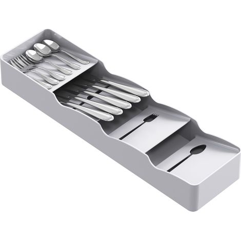 Range Couverts pour Tiroir, pour le Rangement du Tiroir de la Cuisine, Plateau en Plastique pour Cuillères, Fourchettes, Ustensiles et Couteaux, Gris (1/5)