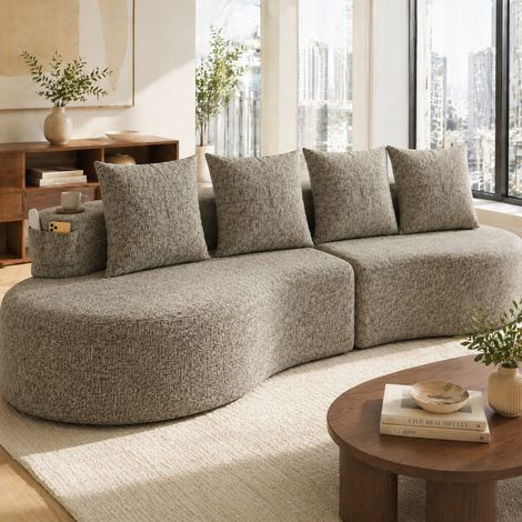 Divano 240x109x63 cm kaki, 4 cuscini, portabicchieri, lino MEUBLIV (1/5)