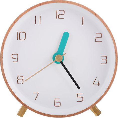 Horloge de Table Décorative en Bois Naturel Silencieuse Grands Chiffres, Horloge Analogique de Bureau Minimaliste pour Maison et Espace de Travail, Design Simple et Fonction (1/5)