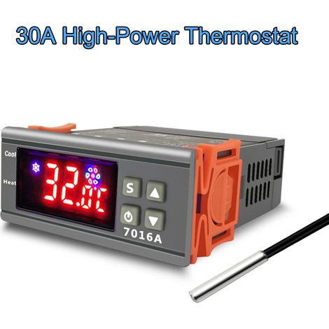 Régulateur thermique numérique 7016A 30A haute puissance afficheur ℃ ℉ chauffage refroidissement sonde NTC thermostat pour congélateur frigo incubation (1/4)
