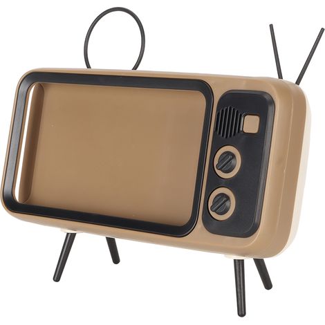 Support de téléphone de bureau décoratif rétro de style téléviseur, résistant aux rayures, adapté à une utilisation à domicile et en dortoir, couleur café. (1/5)